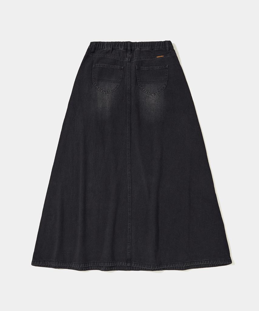 COLUMBIA UNIVERSITY Trajan Label Catwashed Denim Long Skirts_Black Jean