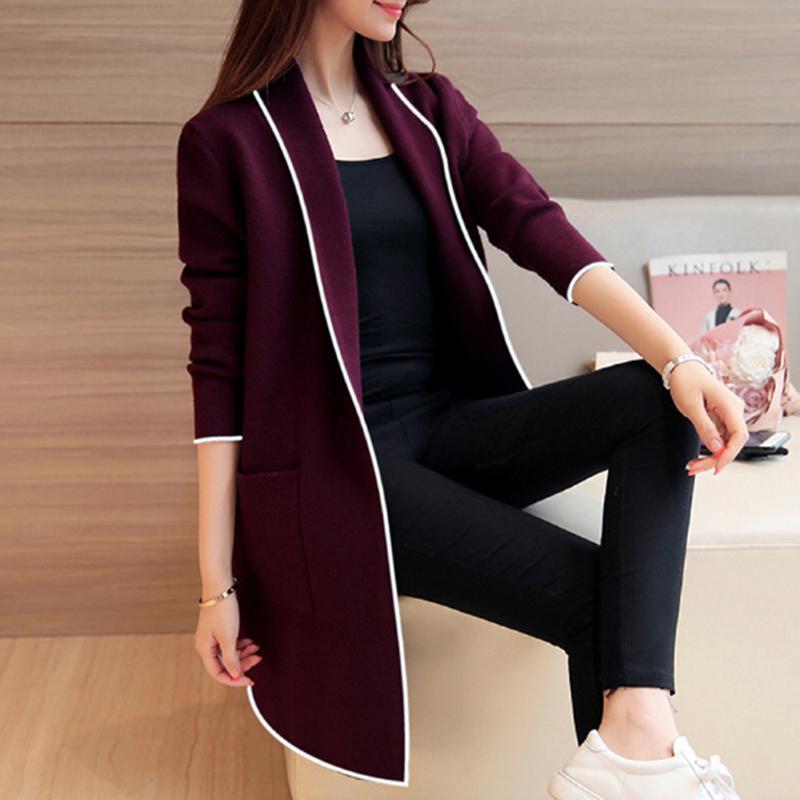 Autumn Winter Long Cardigan Female Casual Women Pocket Cardigan Sweater Knitted Cardigans All-match for Women Jacket Tops