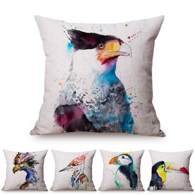 Tropic Birds Water Color Print Sofa Throw Pillow Case Toucan Macaw Ink Splatter Art Decoration Cotton Linen Chair Cushion Cover