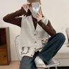 Spring Autumn Women's Knitted Cardigan Vest V-neck Embroidered Knitted Vest Loose Retro Knitted Sleeveless Top Outerwear.