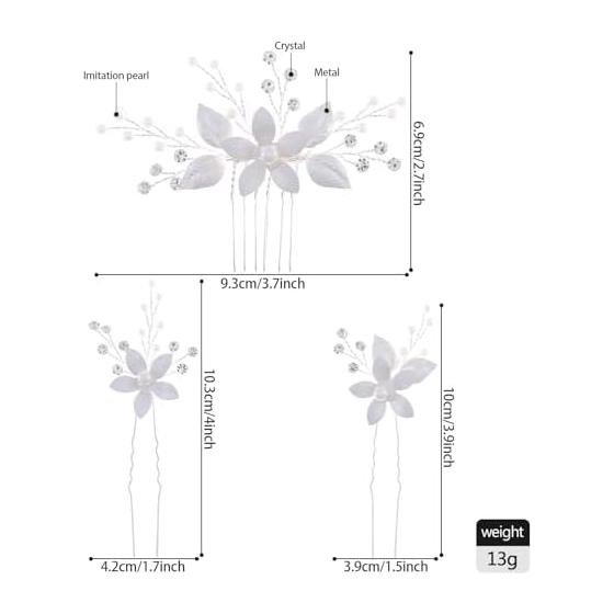 Elegant Leaf & Flower Hair Accessory Set with Pearls and Crystals - Bridal Wedding Headpiece, Kimono/Yukata Hairpin, Party Hair Comb & U-Pins