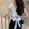 Short-sleeved t-shirt women's clothes summer new Spice Girl halter bow leaking back short design top trendy
