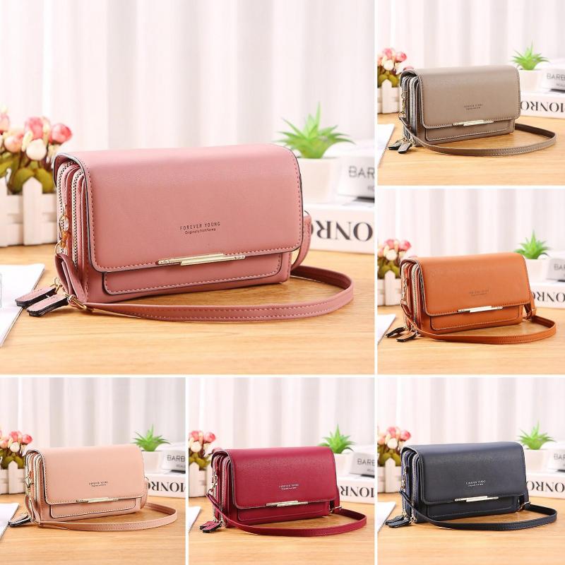 Damen Umhängetasche Mehrere Fächer Reißverschluss Kunstleder Große Kapazität Münzfach Einfarbig Handy Clutch Geldbörse Täglicher Gebrauch