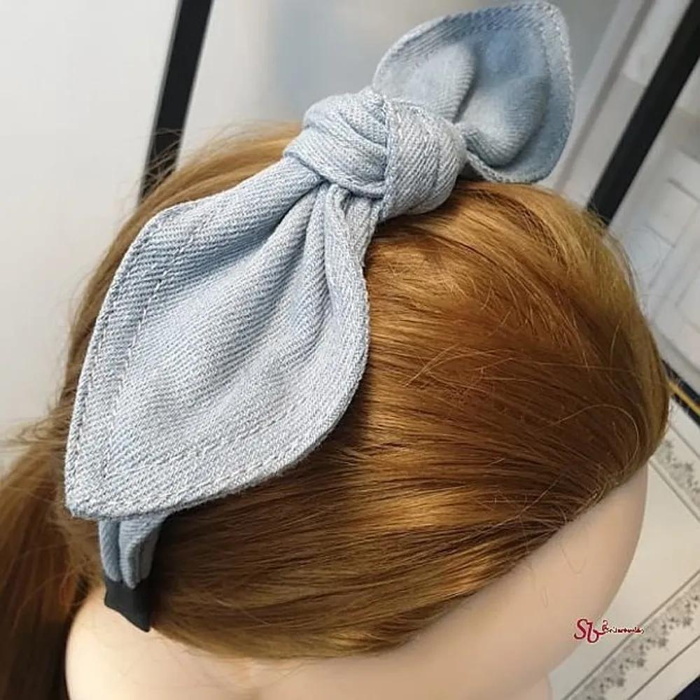 Hairband Headband Knot Ribbon Denim Light Blue Dark Blue Stitch College Student Cotton Hairband Fabric Headband Jkl825