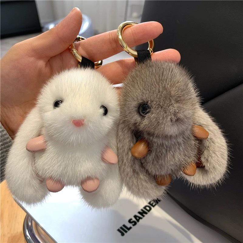 Small Faux Mink Rabbit Fur Plush Keychain Pendant - Backpack Charm & Birthday Gift