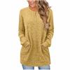 Women's Fashion Loose-Fit Round Neck T-Shirt Colour Pocketed Long-Sleeved Top