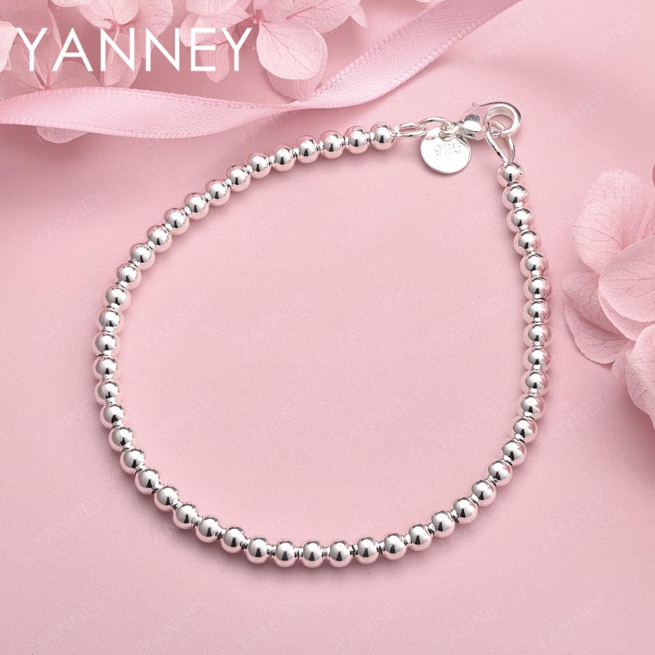 

925 Sterling Silver 8-inch 4mm Beaded Chain for Women, Fashion Accessory, Wedding Party Gift Jewelry 23cm
