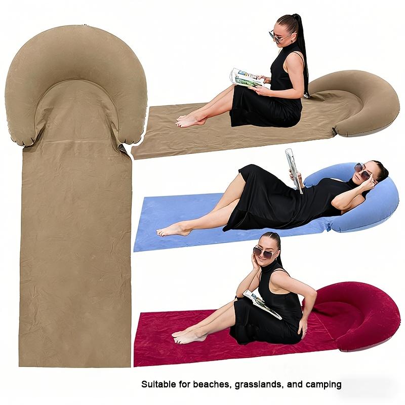 1Pc Beach Mat With Inflatable Headrest Outdoor Mat Anti-Sand Suitable For Outdoor Camping And Picnics Single Person Sleeping Mat Foldable Portable