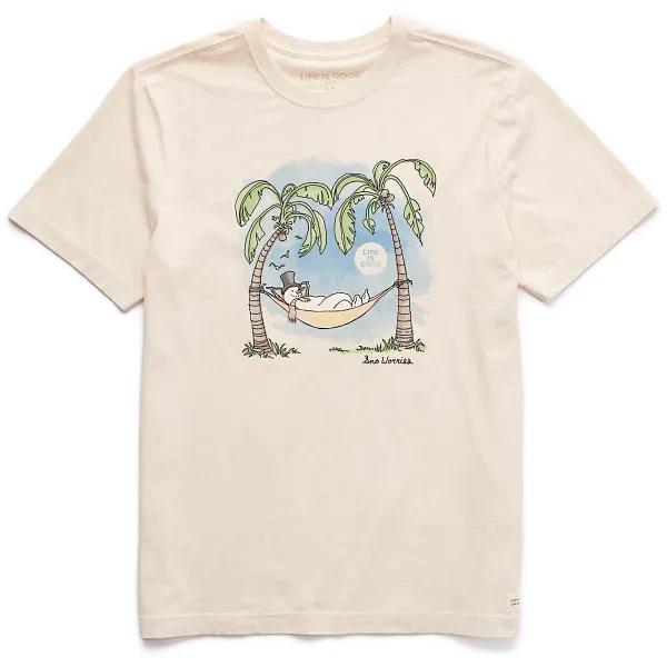 Life is Good. Men s Snow Worries Hammock Short Sleeve Crusher Tee, Putty White S