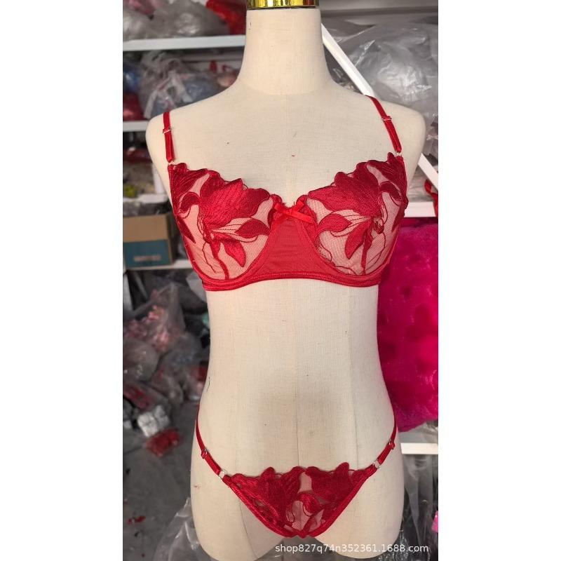 Small fresh flower embroidered lingerie sexy bra sex set women 1