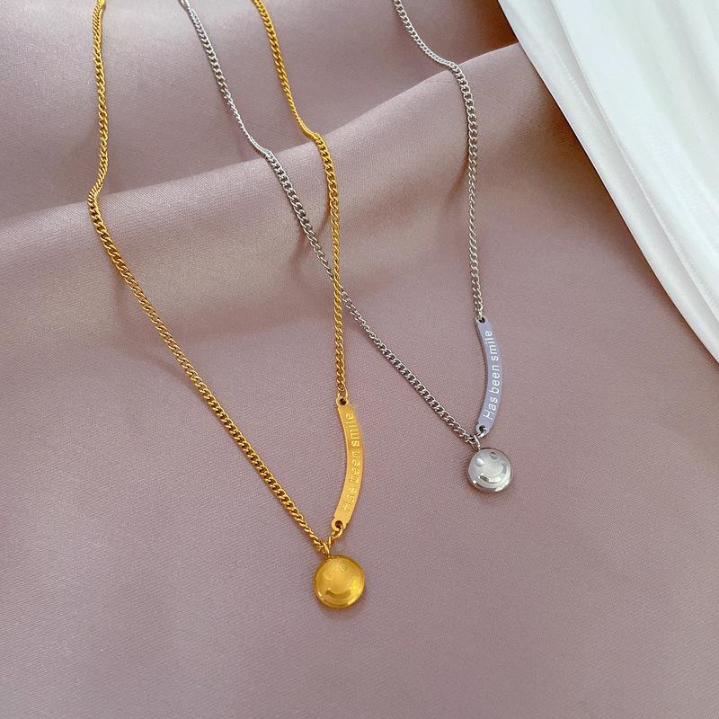 European And American Smiley Face Minimalist Wind Stove Real Gold Necklace Female Collarbone Chain Accessories