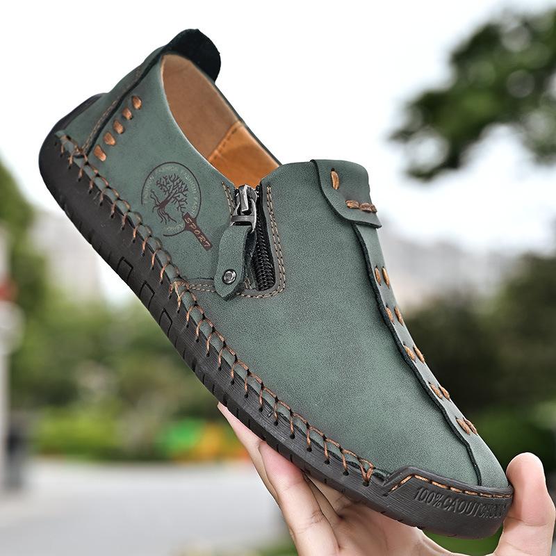 Men's Oversized Bean Shoes with Slip On Casual Shoes, Hand Sewn Business Leather Shoes