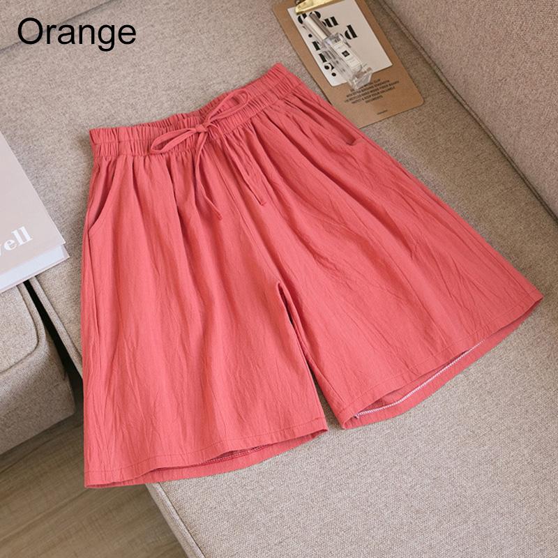 Frauen Sommer Elastische Taille Breite Bein Hosen Kordelzug Shorts Strand Shorts Lose Beiläufige Einfarbig