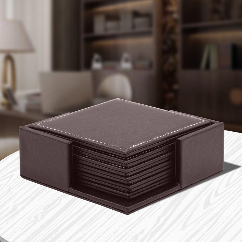 6pcs/set Leather Heat Insulation Coasters Tea Square Leather Tea Coffee Cup Pad Desk Decor