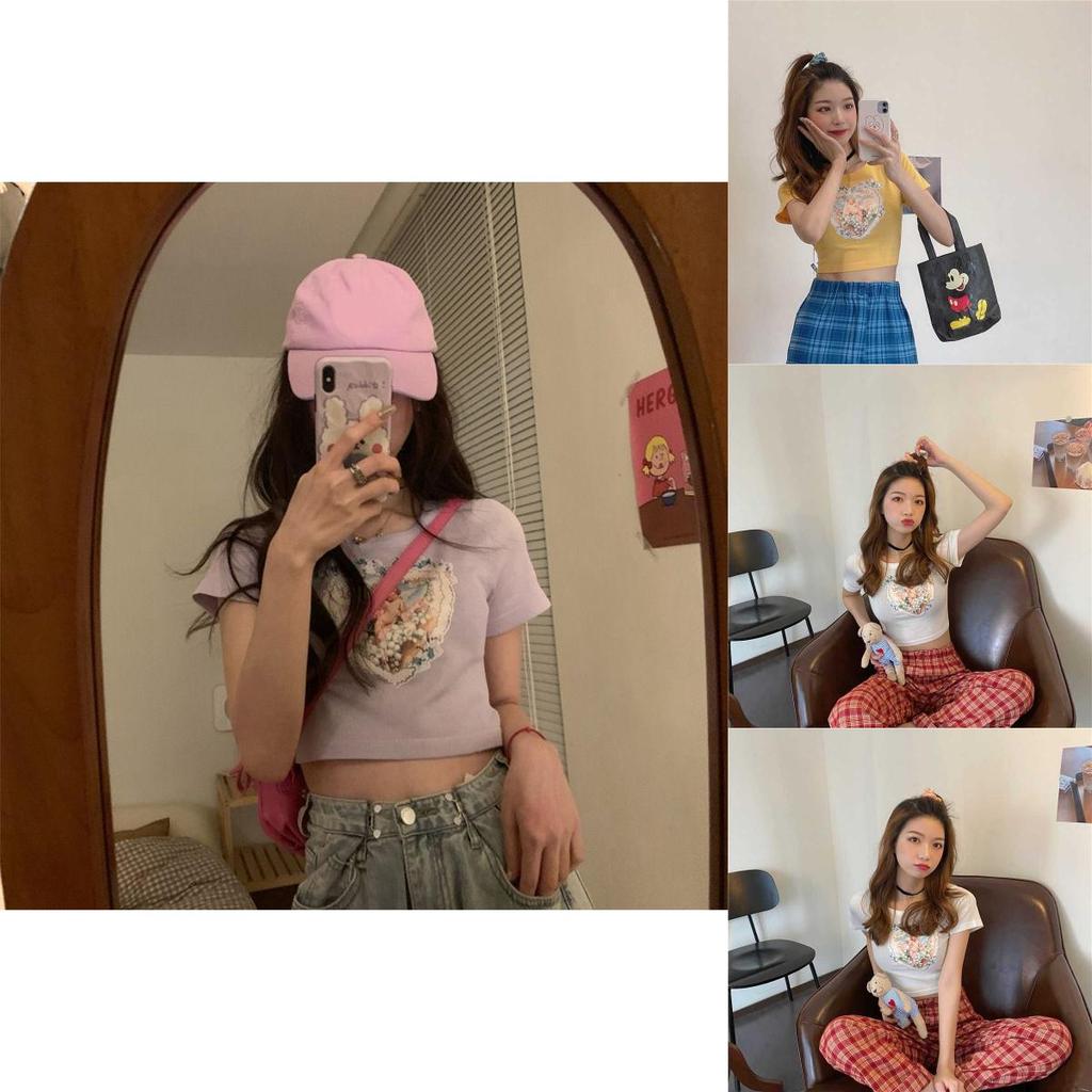 Elegant Angels Aesthetic Vintage T-shirts For Women With 90s Graphic Korean Style