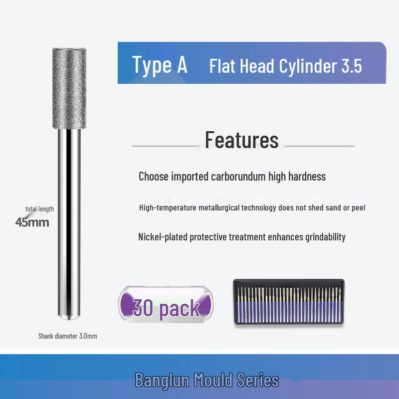 Banglun Diamond 3mm Alloy Grinding Head Set: Jade Carving, Cylindrical, Conical, Ball Needles