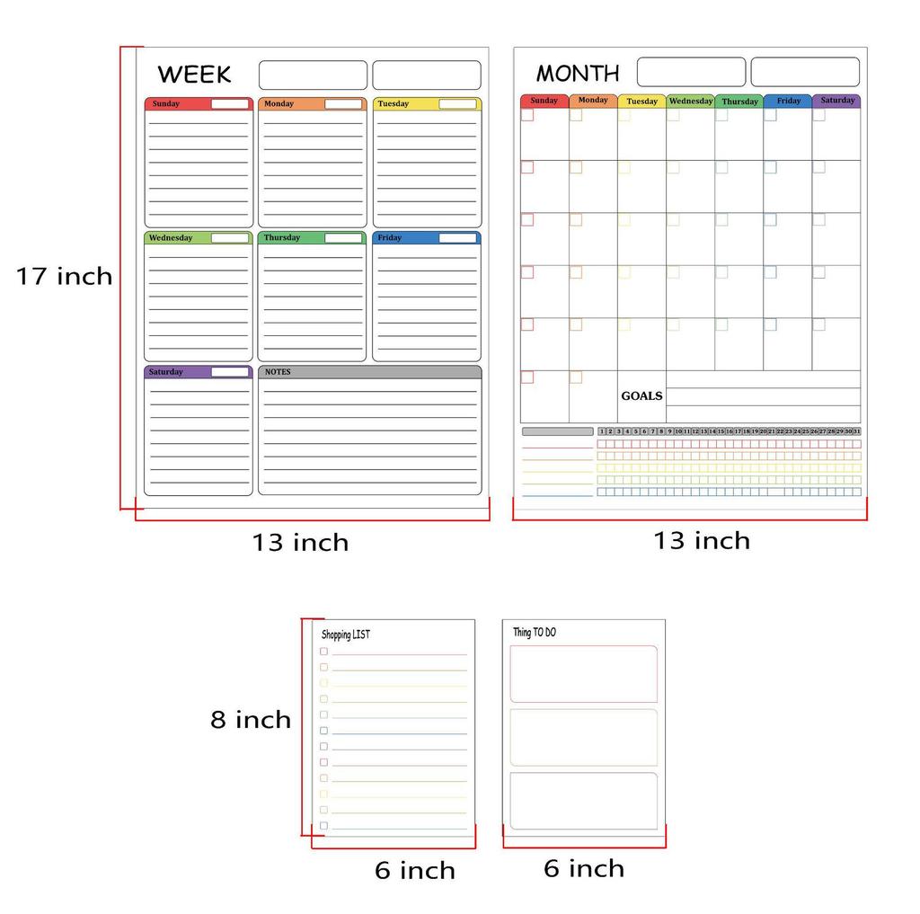 Magnetic Whiteboard Set: Erasable A3 Monthly & Weekly Planner Calendar Sticker