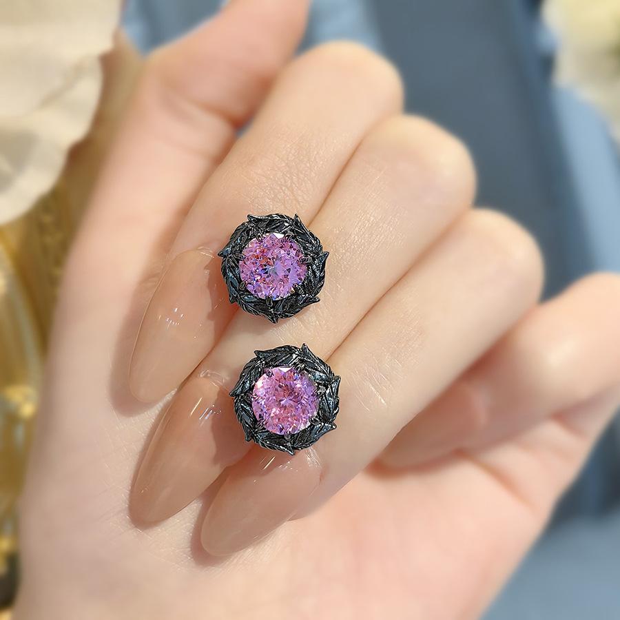 Mode Leichter Luxus Dornen Trockene Rose Anhänger Halskette Lila Hochkohlenstoff-Diamant Ohrstecker Morganit Ring Farbe Schatzset