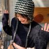 LOOKING4U Pattern Trooper Knit Bonnet Hat In Gray