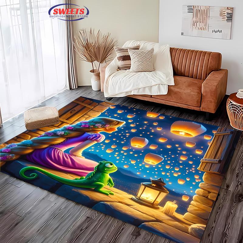 3D Princess Cartoon Carpet, Princess Rapunzel Living Room Bedroom Bed Mat, Modern Simple Style, Non-slip Durable Rug Fast Arrive