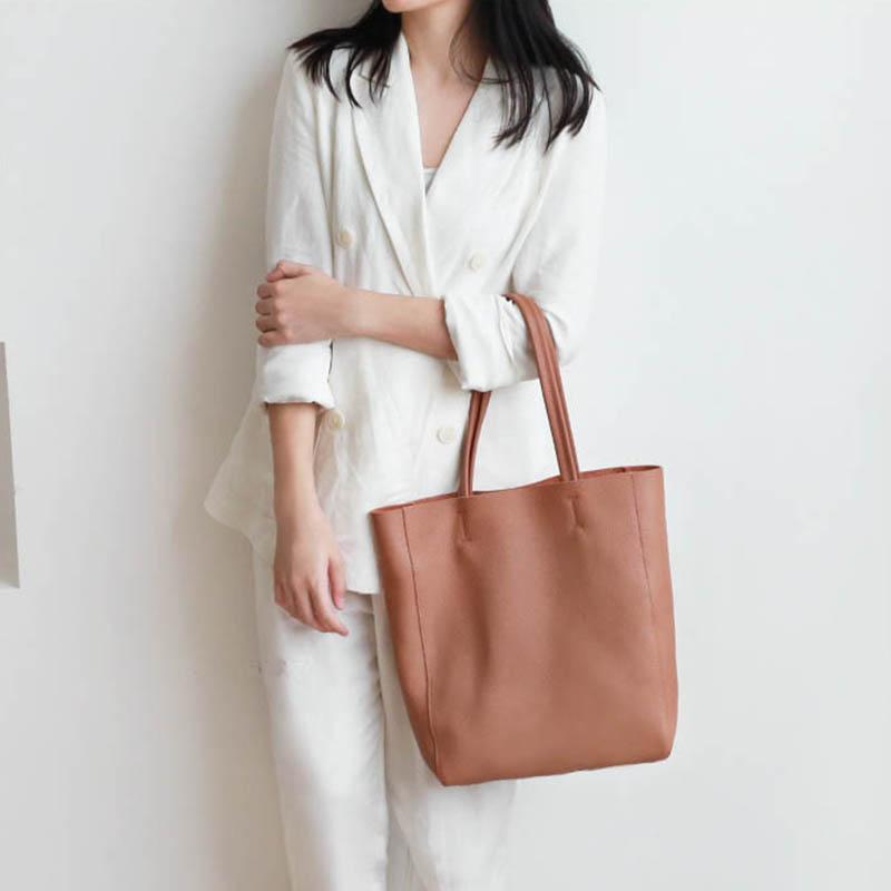 Luxury Brand Designer Genuine Leather Shopping Bag Lady Large Female Totes Bag Fashion Simple Handbags Casual Leather Women Shoper