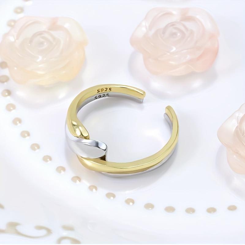 Adjustable Ring - 2.0g Dual-Tone Intertwined Open Cuff Design, Simple Yet Elegant Vacation Style, Women'S Ring for Daily and Holiday Occasions