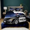 Police Duvet Cover Automotive Black Policeman Automotive Twin Bedding Set Cartoon Vehicle Comforter Cover Red Cop Lights Polyester Quilt Cover