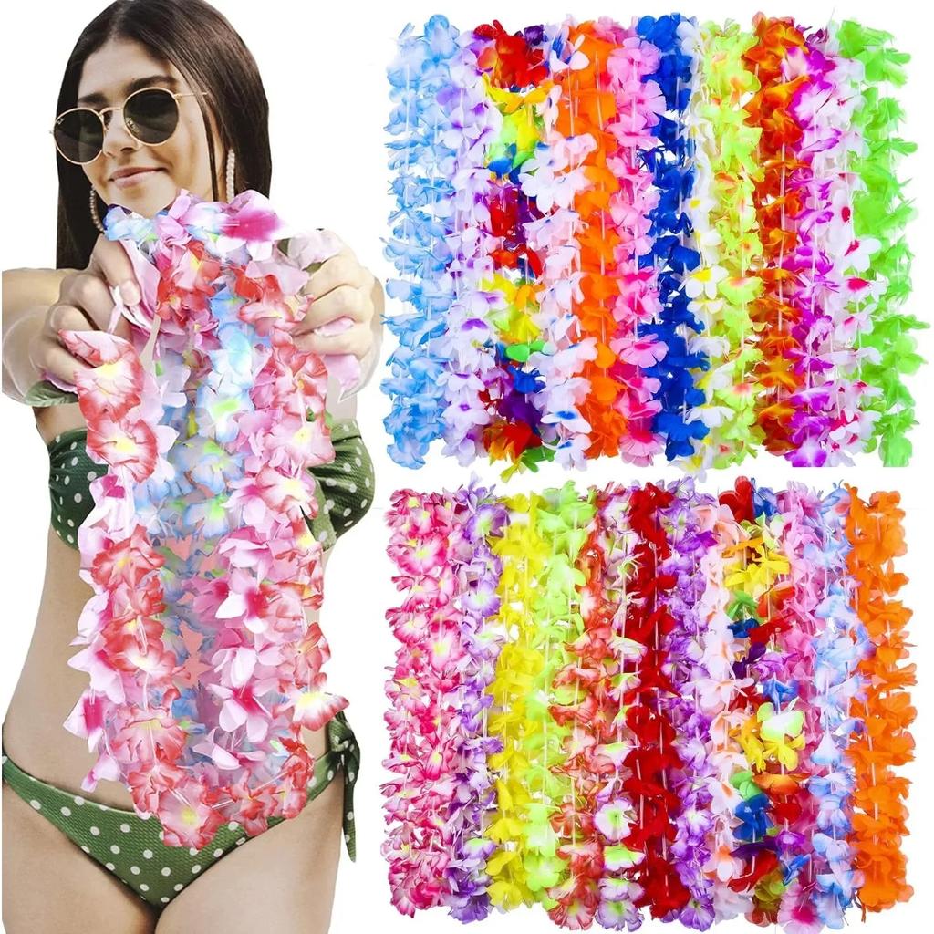10Pcs Torpil Hawaiian Artificial Flower Necklace Aloha Luau Hawaii Theme Party Garland Summer Beach Wedding Birthday Party Decor