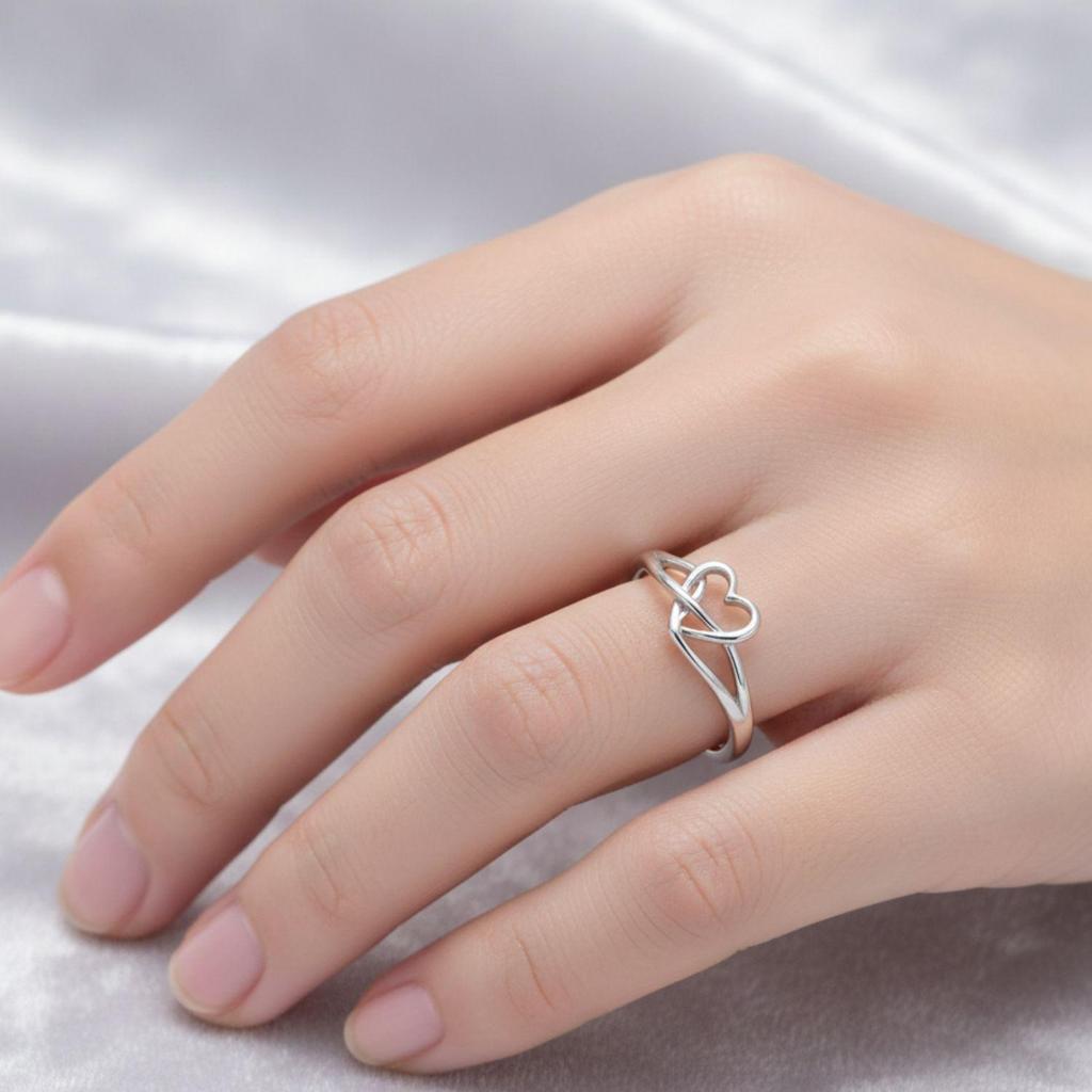 Intertwined Love Knot Heart Adjustable Open Ring –925 Sterling Silver