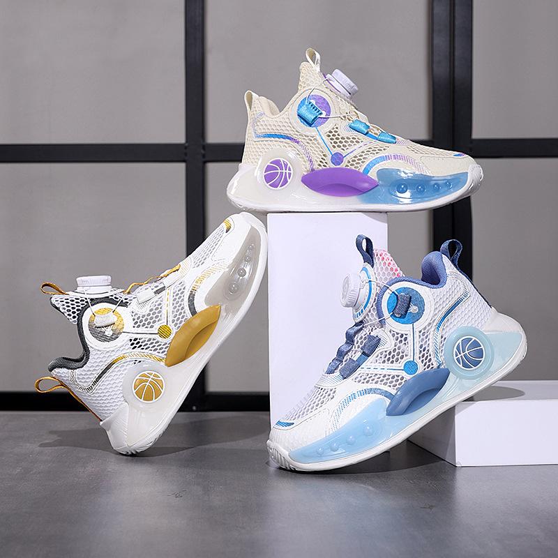 Children's basketball shoes 2025 summer breathable single net non-slip sports shoes soft sole wear-resistant boys' basketball shoes
