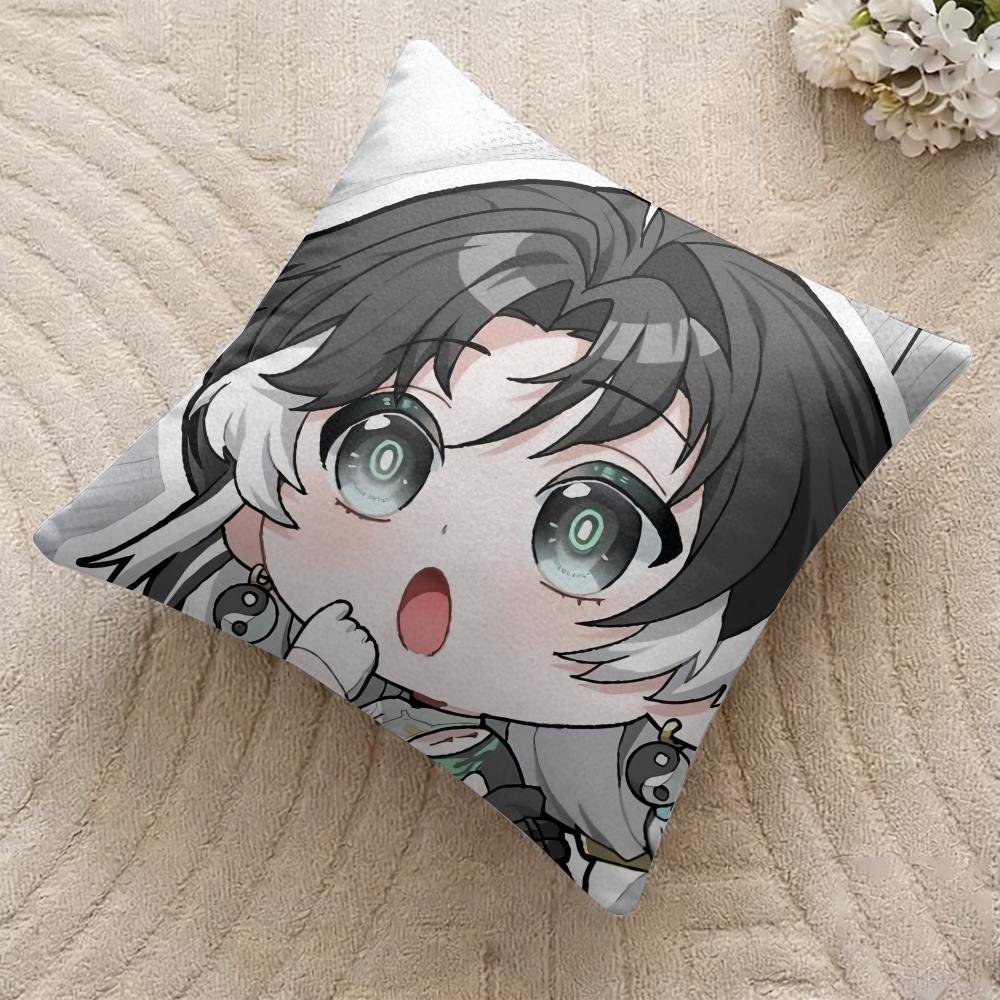 Jianxin Cute Wuthering Waves Cushion Cover Silky Short Plush Invisible Zipper Dustproof Sofa Pillow Case For Home Decor