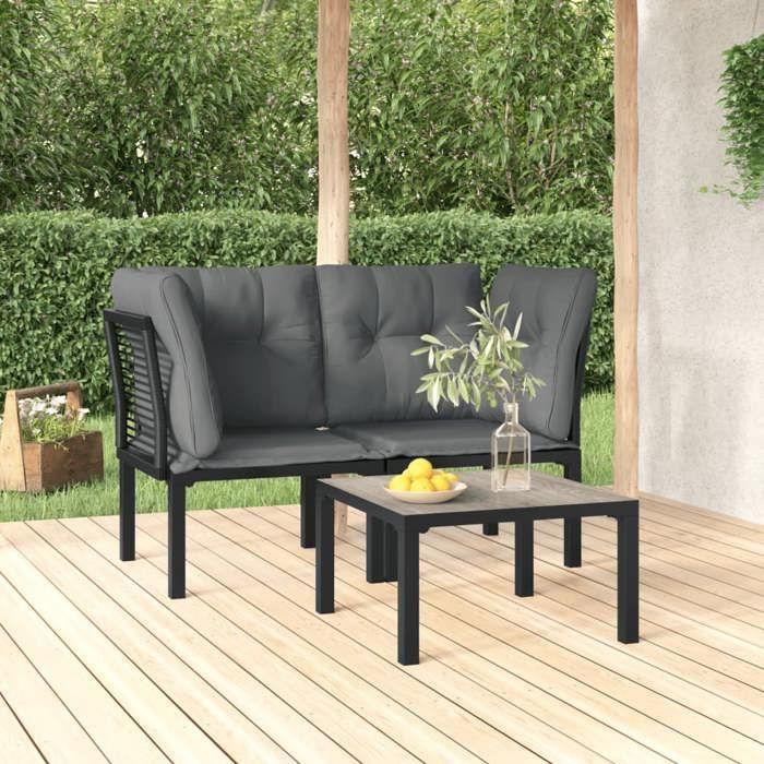 VidaXL Garden Lounge Set 3 Pcs, Patio Furniture Set, Outdoor Furniture, Patio Chair, Modern, Black and Grey 3187730