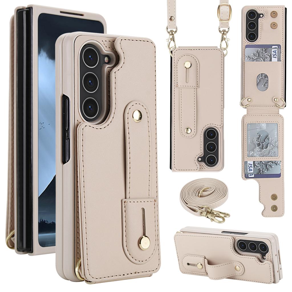 Samsung Z Fold7 Mobile Phone Case Z Fold5 Folding Mobile Phone Solid Color Card Wristband Diagonal Span Anti-drop Protective Case