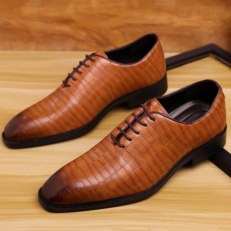 Designer New Men's Pointed Toe Lace Up Wedding Oxford Shoes Male Alligator Pattern Formal Dress Footwear Zapatos Hombre