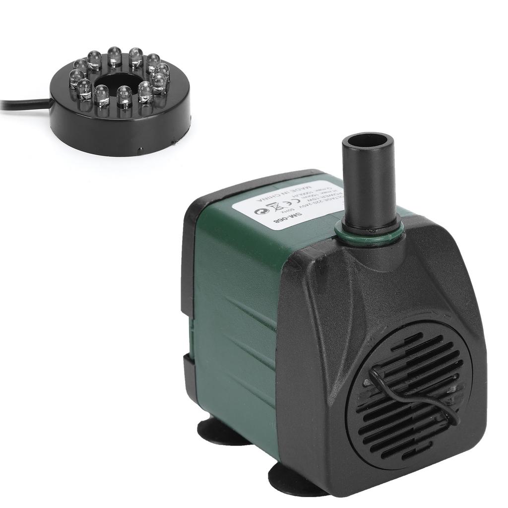 Fish Tank Submersible Water Pump with Colorful LED Light Aquarium Silent Fountain PumpGreen EU Plug