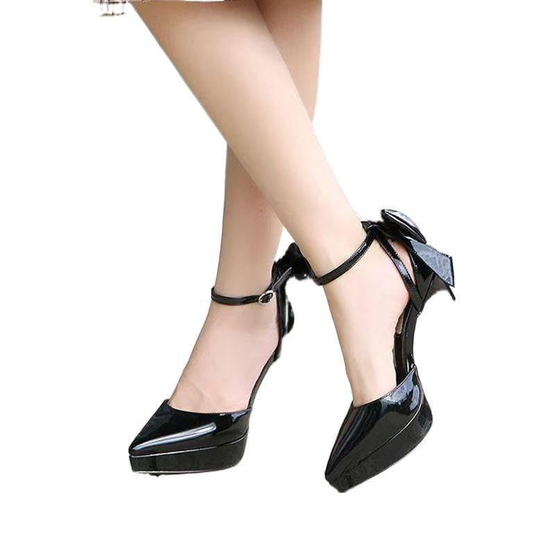 12Cm thin heel waterproof table one-word buckle with fashion adult gift high heels bow high heels pointed sandals women