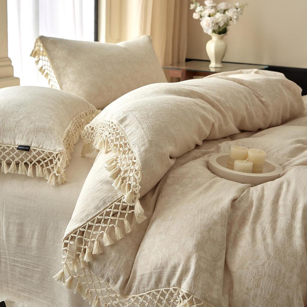 2026 Model All-Cotton Yarn-Dyed Jacquard Floral Bedding Set - Four-Piece A-Class Double-Layer Gauze Duvet Cover