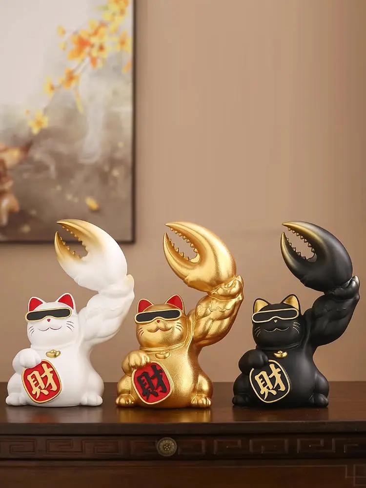 Resin cat animal sculpture Robbery Cat Kirin Arm Decorative Ornament Lucky Cat Sculpture piggy bank storage jar home decoration