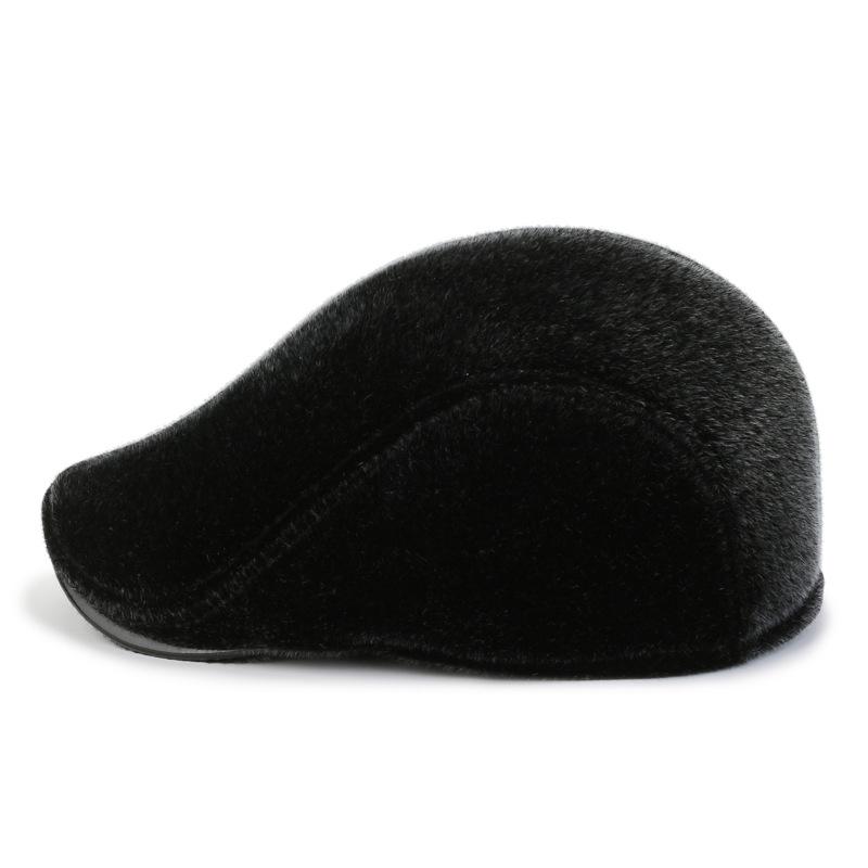 Winter Warm Forward Hat Men's Peaked Cap Middle-aged and Elderly Mink Fur Hat Plus Velvet Ear Protection Dad and Grandpa Hat