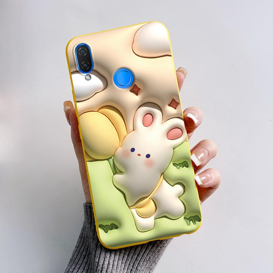 Cute Rabbit Photograph Phone Case For Honor 10 Lite Liquid Silicone Cover Shell For Huawei P smart 2019 Graffiti Bumper