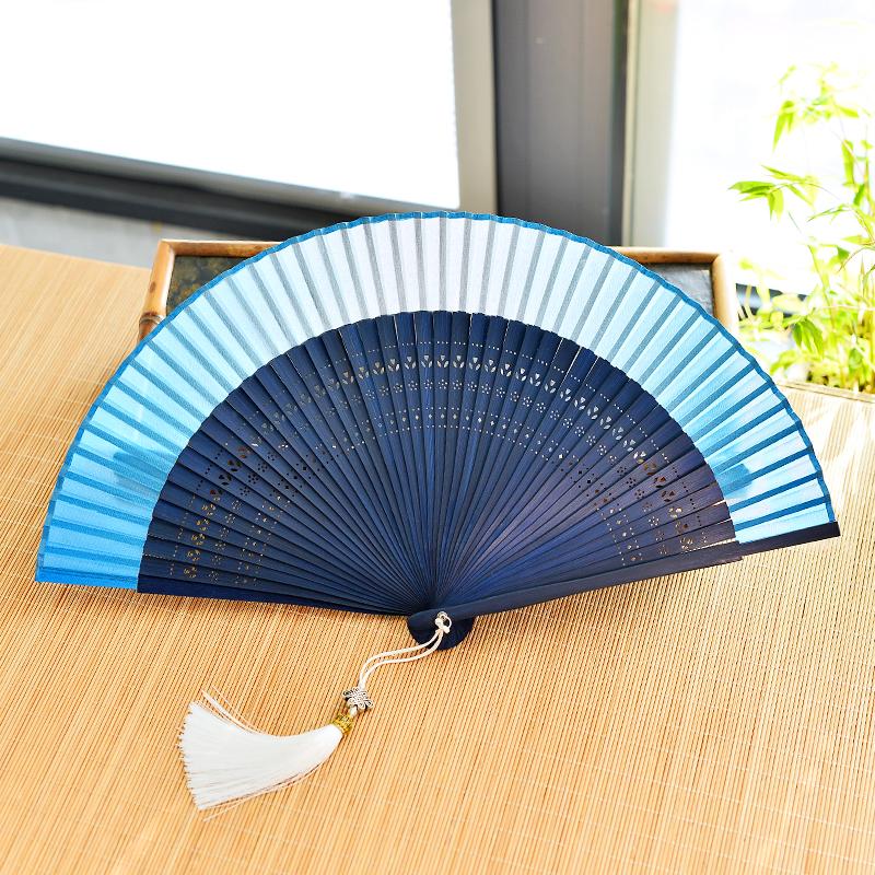 Chinese Custom Folding Fan Simulated Silk Fan Surface Bamboo Fan Bones Stage, Stage Props Decorative Crafts Chinese Culture