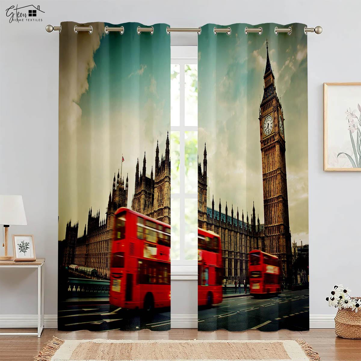 

Ebony And Ivory City Building 3d Print Draperies Building Street View Crimson Bus Yellow Car Simple Contemporary Decorative Draperies W50xH160(CM)x2PCS&Grommet Top