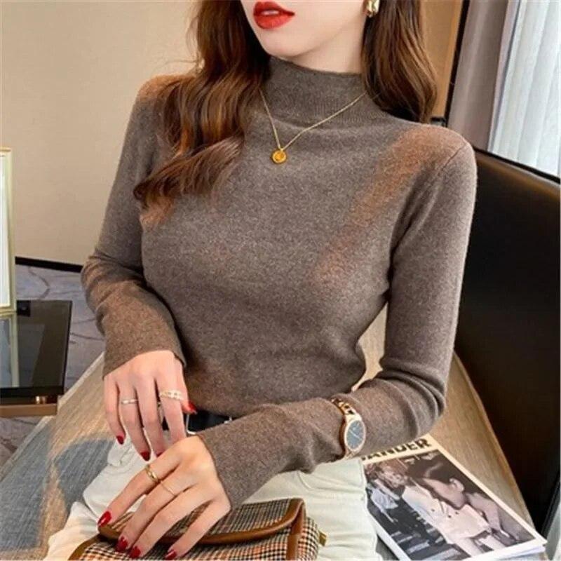 Sweaters Knitwear Pullover Women Autumn/Winter Half High Neck Versatile Foreigner Long Sleeve Sweater Pullover Female Top