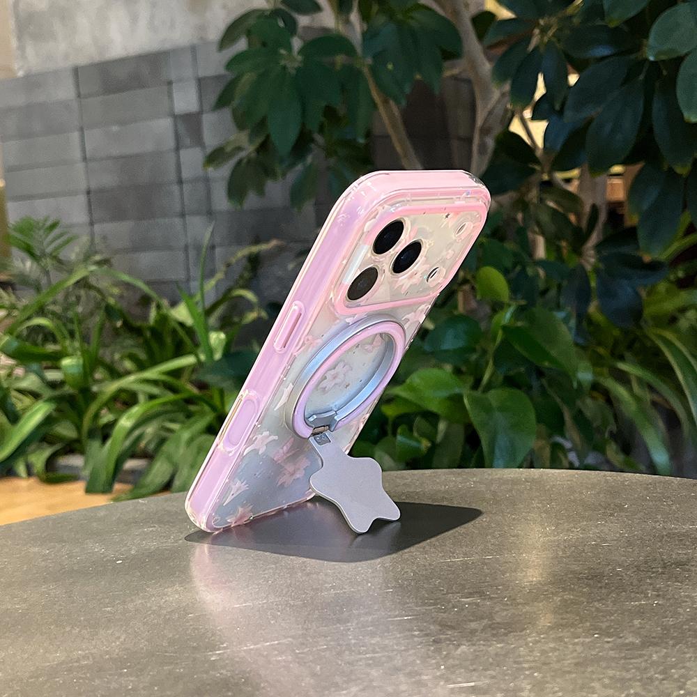 2 IN 1 Cute Flower Dot Magnetic Grip Tok Wireless Charge Phone Case for iPhone 16 15 14 13 17 Pro Max For Magsafe Bumper Cover