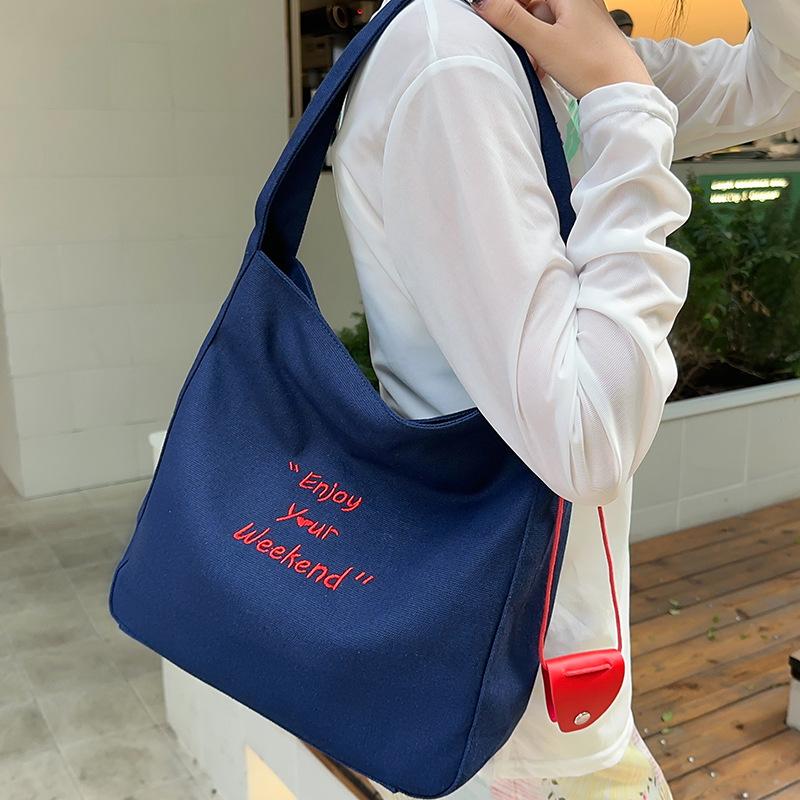 Solid Color Letter Simple Tote Bag 2025 Summer New Shoulder Bag Large Capacity Tote Bag Foreign Shoulder Bag