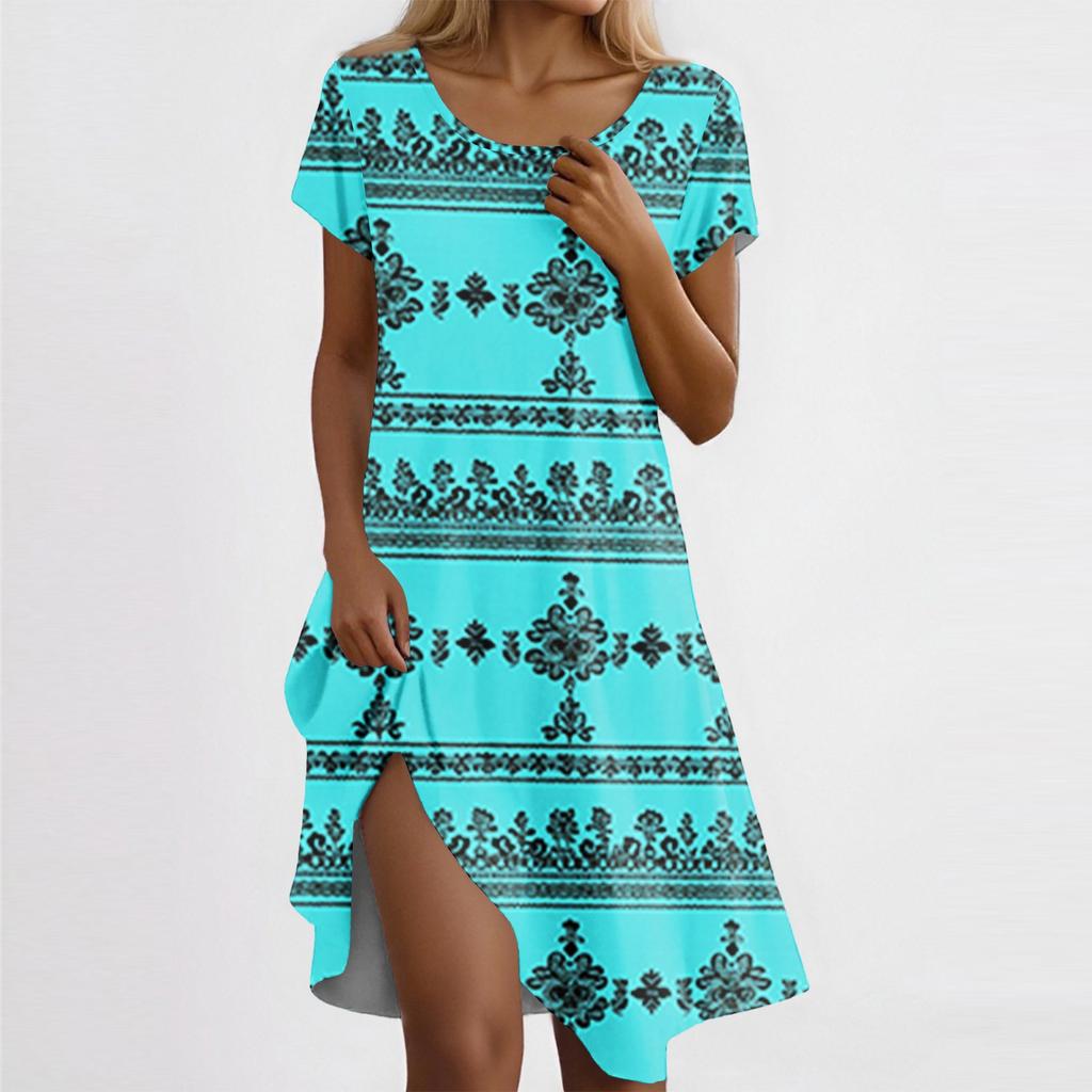 Women's Casual Short Sleeved Dress With Floral Print And Pocket Design And Pocket Design