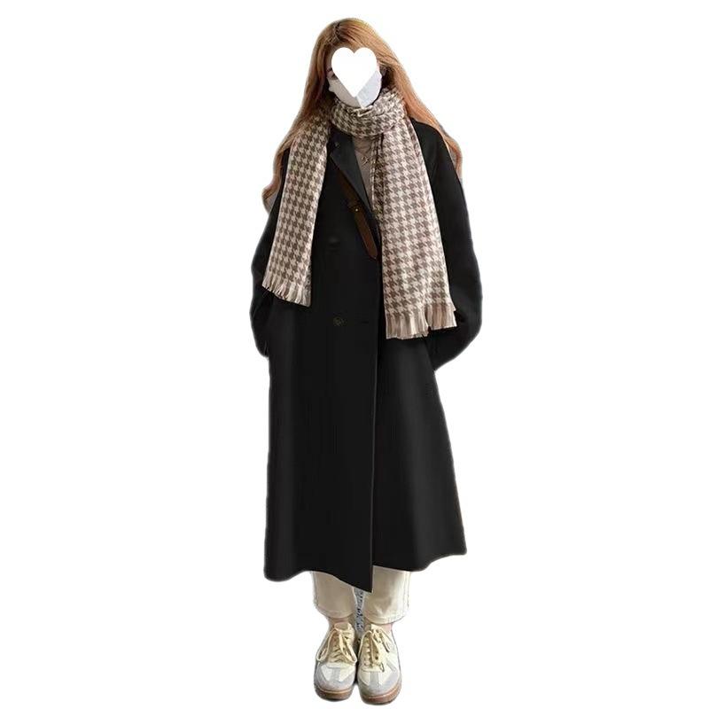 Double-sided Fleece Woolen Coat for Women, Mid-length Thickened, Hepburn Style Woolen Coat for Short People in Autumn and Winter
