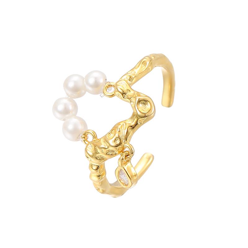Banyan Tree S925 Silver Teardrop Pearl Ring - Irregular Retro Design, Unique Open Fit for Women