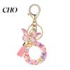 Pocket Keychain Pink Series Pendant, Sequins Heart Initial Letter Charm Key Chain with Backpack Butterfly Tassel Design, A-Z Holder for Bag