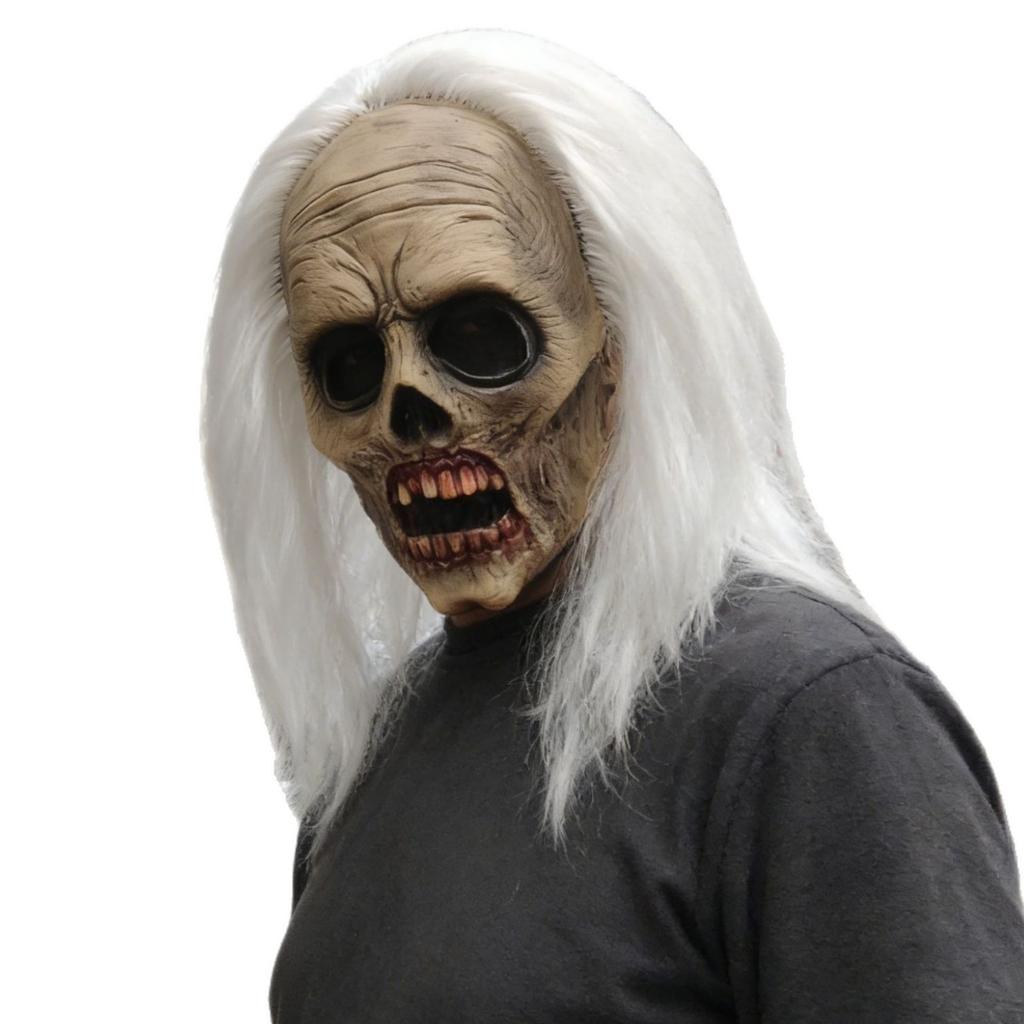 Halloween Horror Mask Witte Haren Zombie Latex Hoofddeksel Kostuum